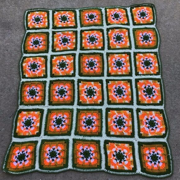 Granny Squares Home Made Crochet Throw Blanket 36” X 44” Good Condition - Picture 3 of 6